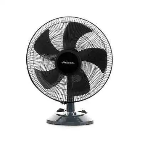 Ariete 16-inch desk fan with three-speed settings, featuring a black and silver design.