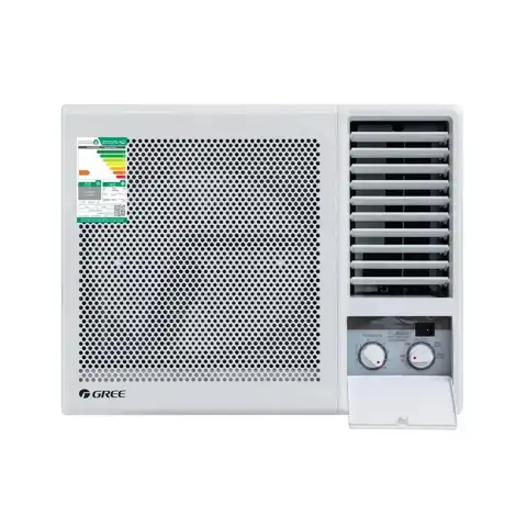 Gree Window Air Conditioner Model 26 Cool, featuring a white design, control knobs, and air vent slats.