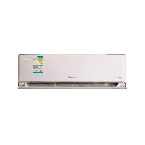 Gree IPro Split Air Conditioner, 12000 BTU, sleek white design with gold accents and energy efficiency label.