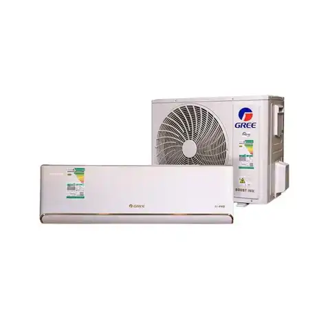 Gree Split AC unit with indoor and outdoor components, 24000 BTU, inverter technology, sleek white design.