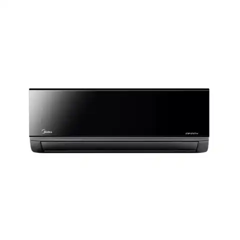 Midea Infinity split air conditioner, 22000 BTU, sleek black design, suitable for heating and cooling.